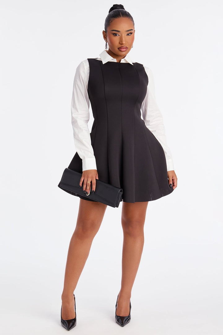 Sunday Looks Long Sleeve Mini Dress - Black