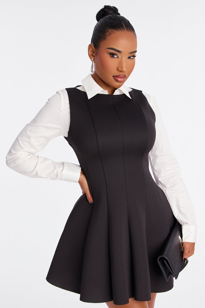 Sunday Looks Long Sleeve Mini Dress - Black