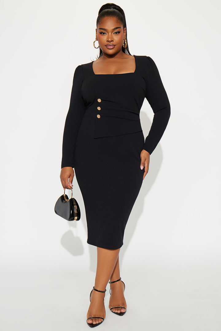 Presley Long Sleeve Midi Dress - Black