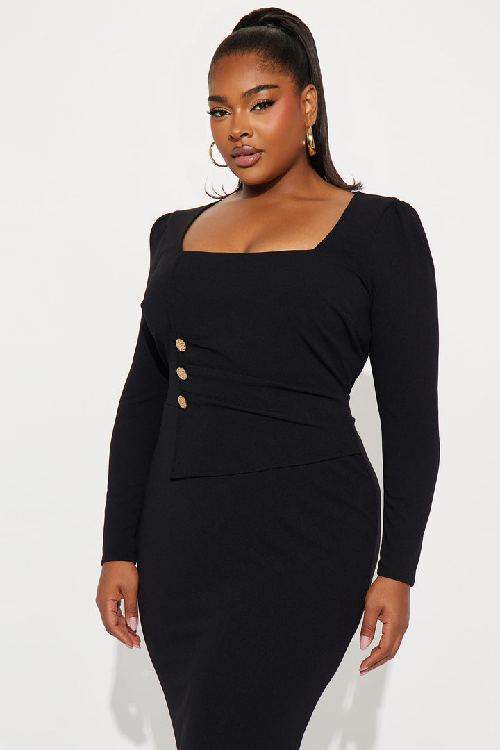 Presley Long Sleeve Midi Dress - Black