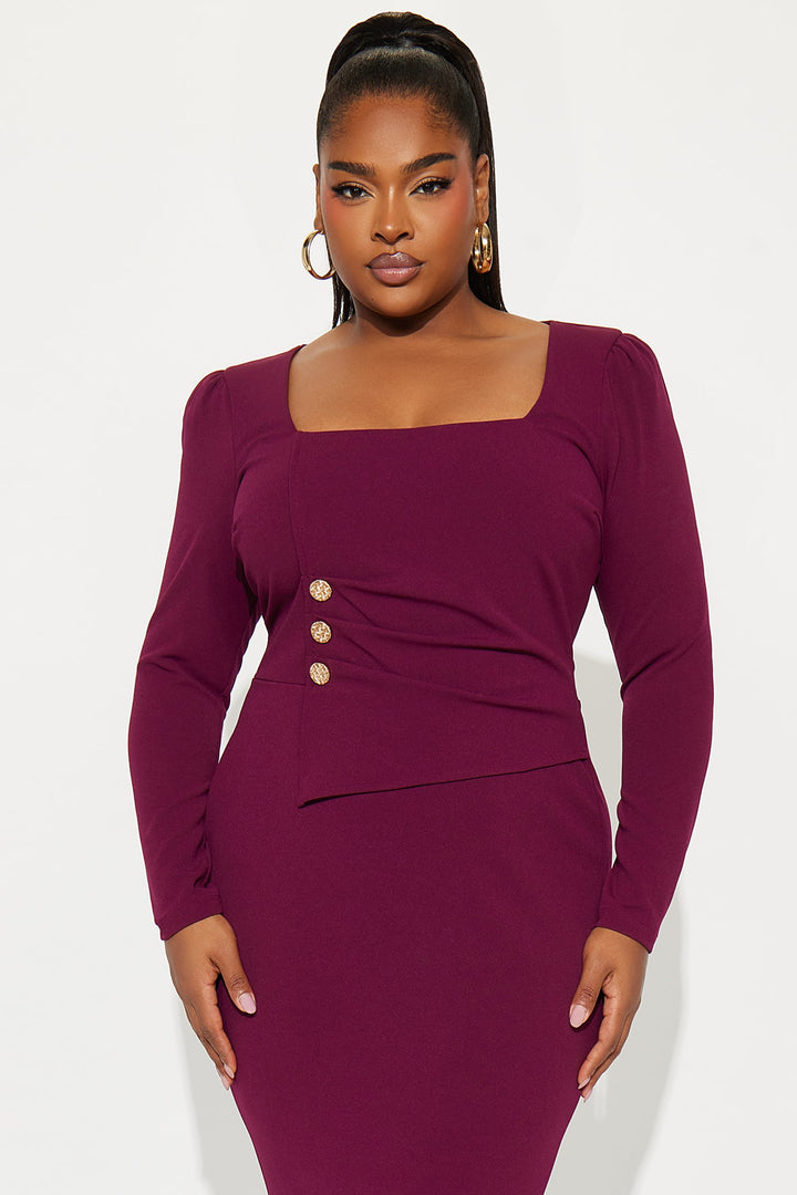 Presley Long Sleeve Midi Dress - Wine