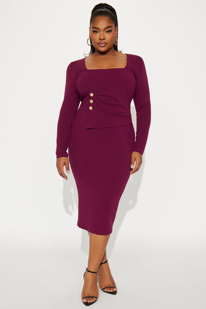 Presley Long Sleeve Midi Dress - Wine