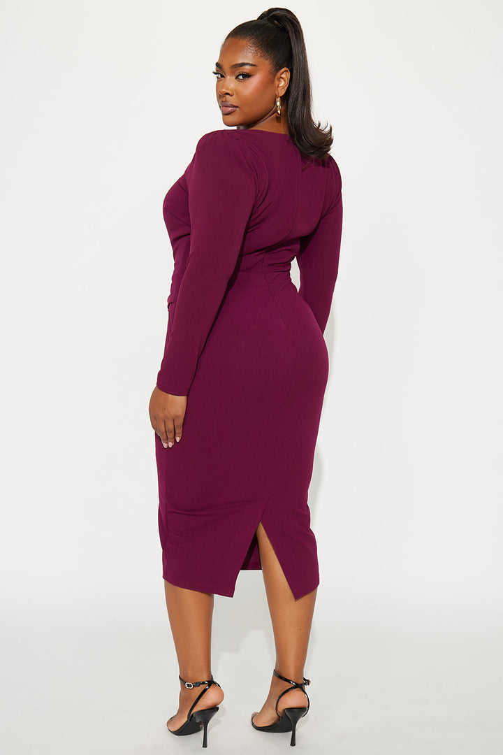 Presley Long Sleeve Midi Dress - Wine