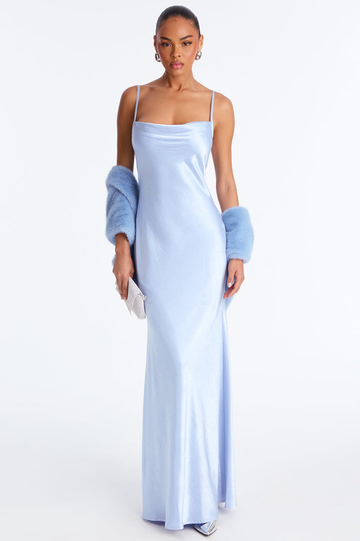 Riley Satin Gown And Wrap Set - Light Blue