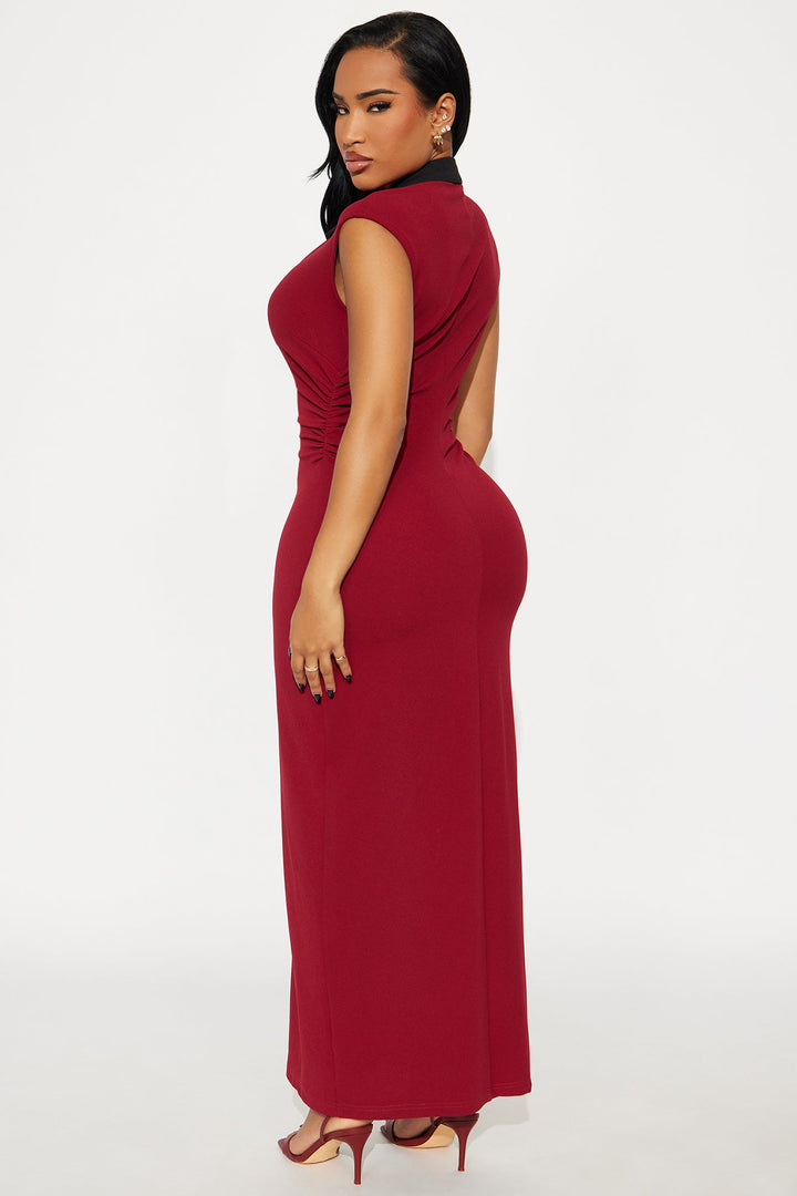 Stella Contrast Maxi Dress - Burgundy