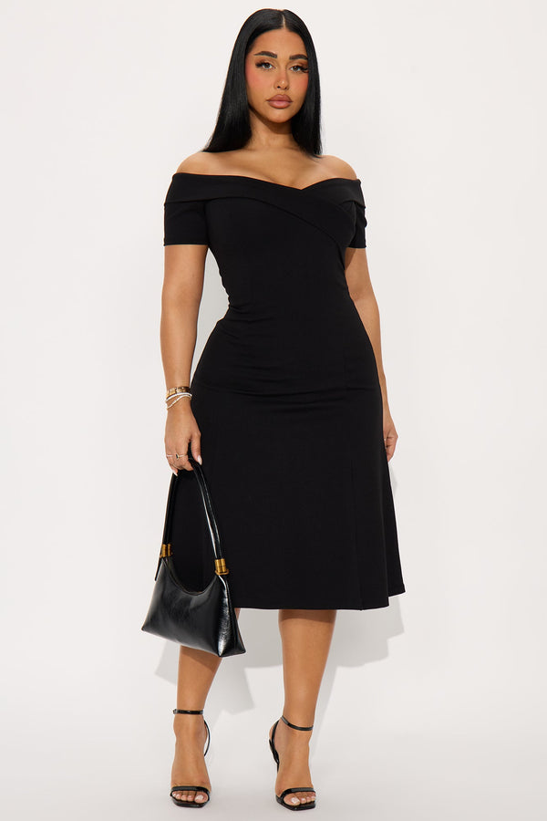 Addison Short Sleeve Ponte Midi Dress - Black