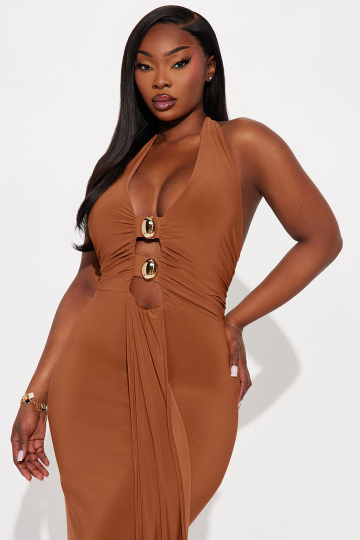 Alaia Draped Halter Maxi Dress - Copper