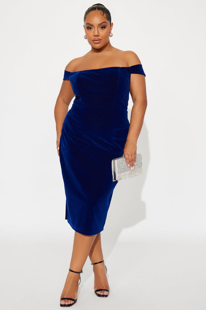 Zuri Off Shoulder Velvet Midi Dress - Navy