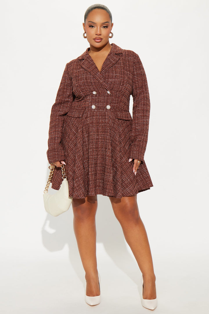 Rowan Collar Tweed Mini Dress - Brown