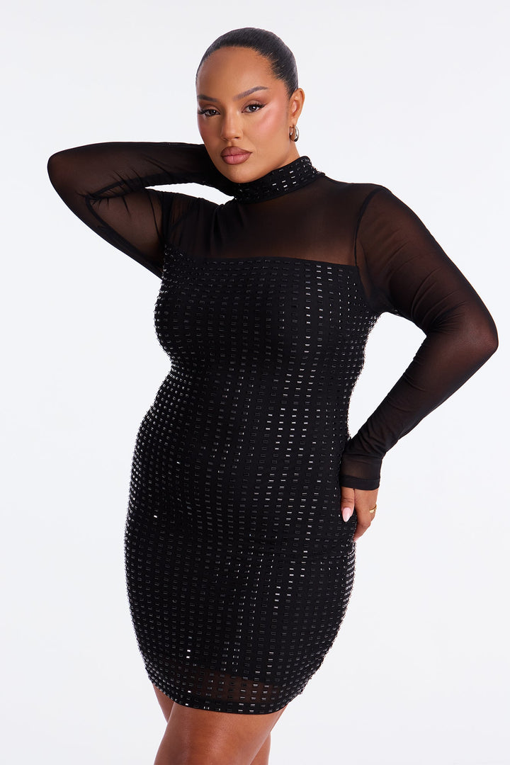 Alani Rhinestone Mini Dress - Black