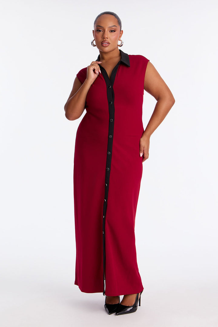 Stella Contrast Maxi Dress - Burgundy