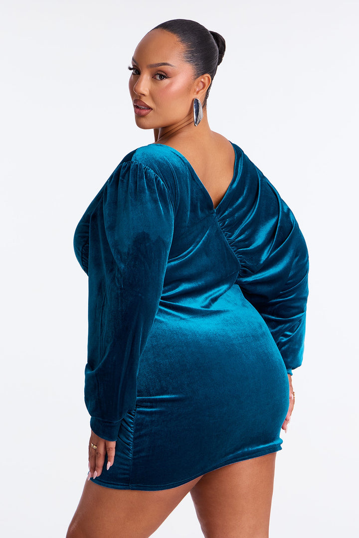 Vanessa Long Sleeve Velvet Mini Dress - Teal