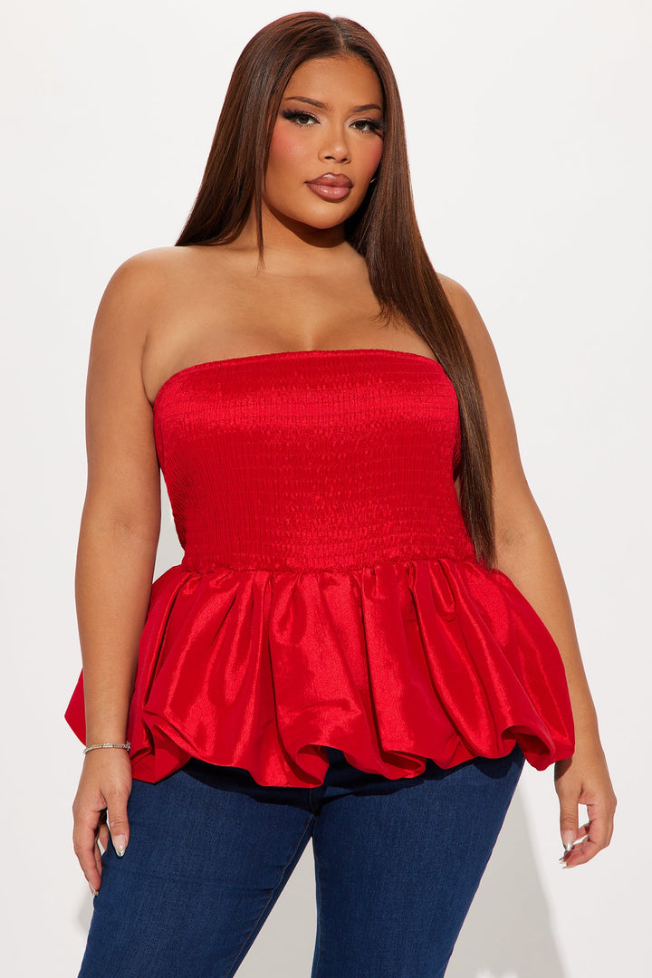 Lily Smocked Bubble Hem Top - Red