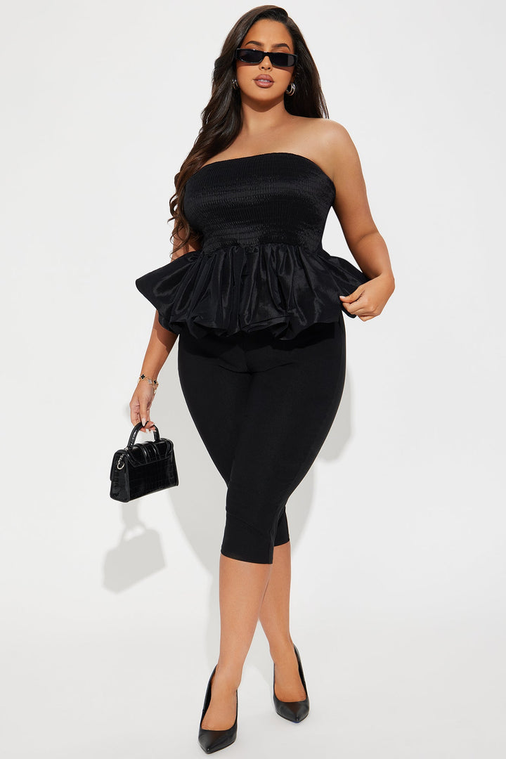 Lily Smocked Bubble Hem Top - Black