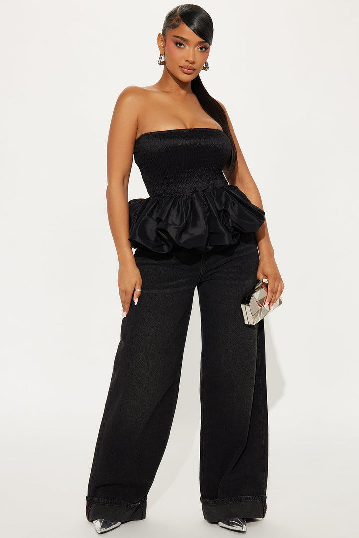 Lily Smocked Bubble Hem Top - Black