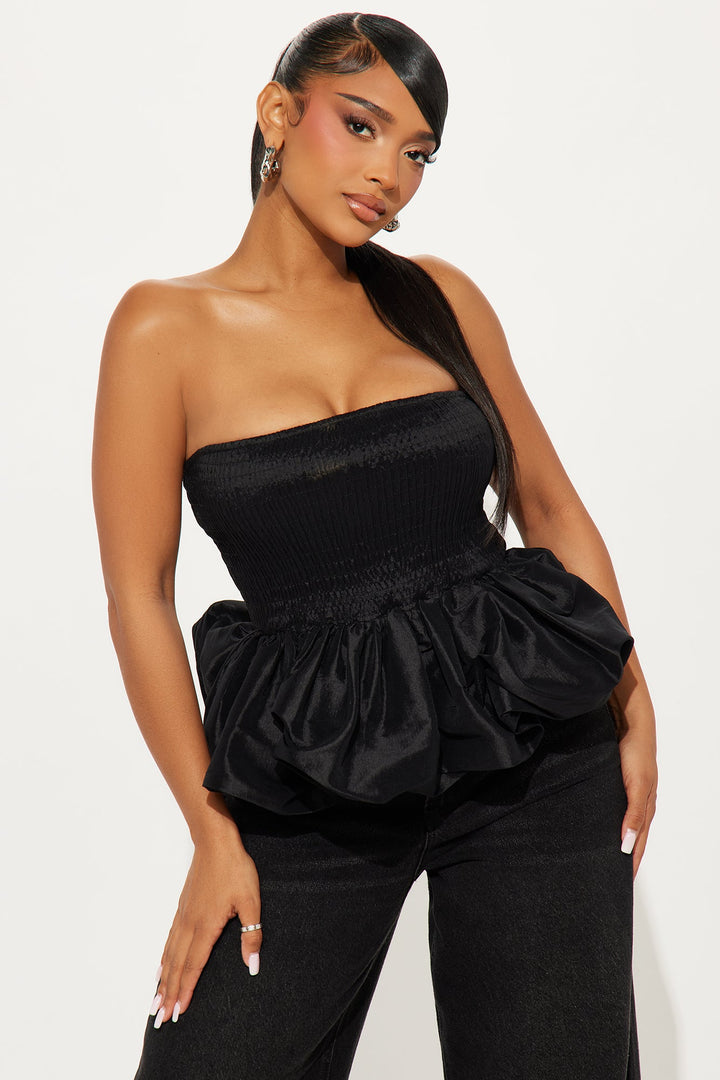 Lily Smocked Bubble Hem Top - Black