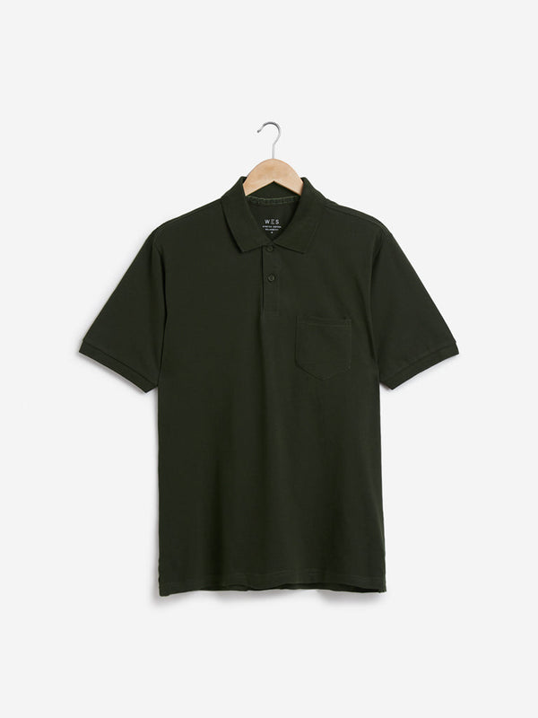WES Casuals Dark Olive Relaxed-Fit Polo T-Shirt