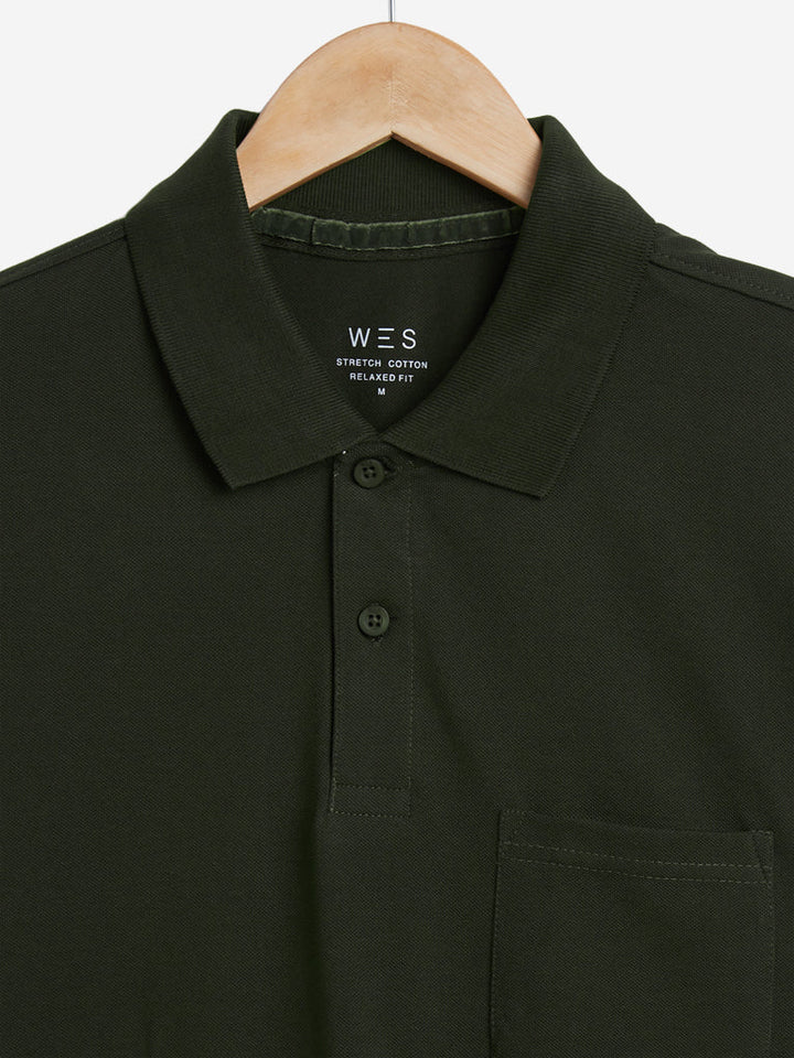 WES Casuals Dark Olive Relaxed-Fit Polo T-Shirt