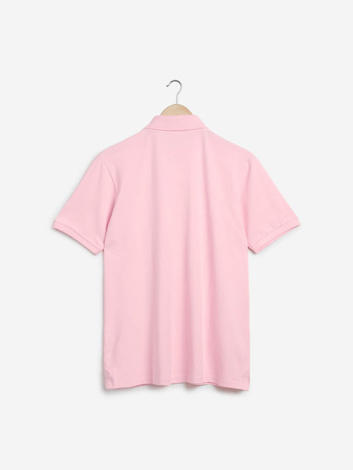 WES Casuals Light Pink Cotton Blend Relaxed-Fit Polo T-Shirt
