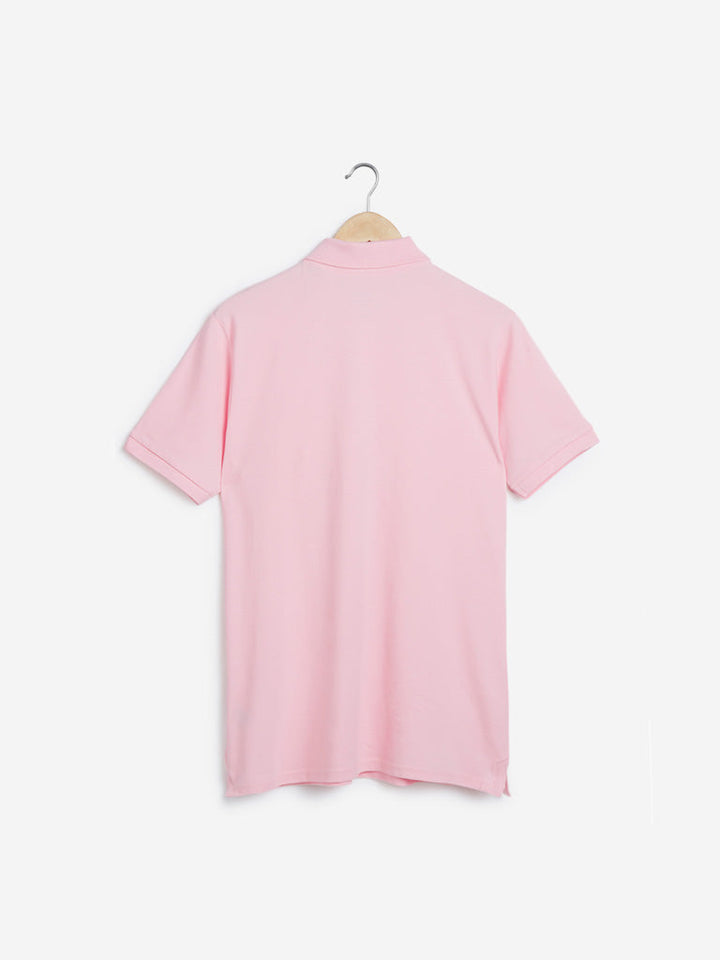 WES Casuals Light Pink Cotton Blend Slim-Fit Polo T-Shirt
