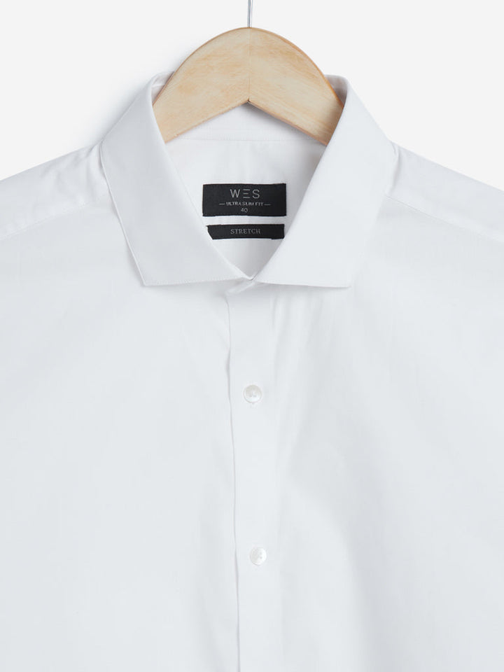 WES Formals White Cotton-Blend Ultra Slim Fit Shirt