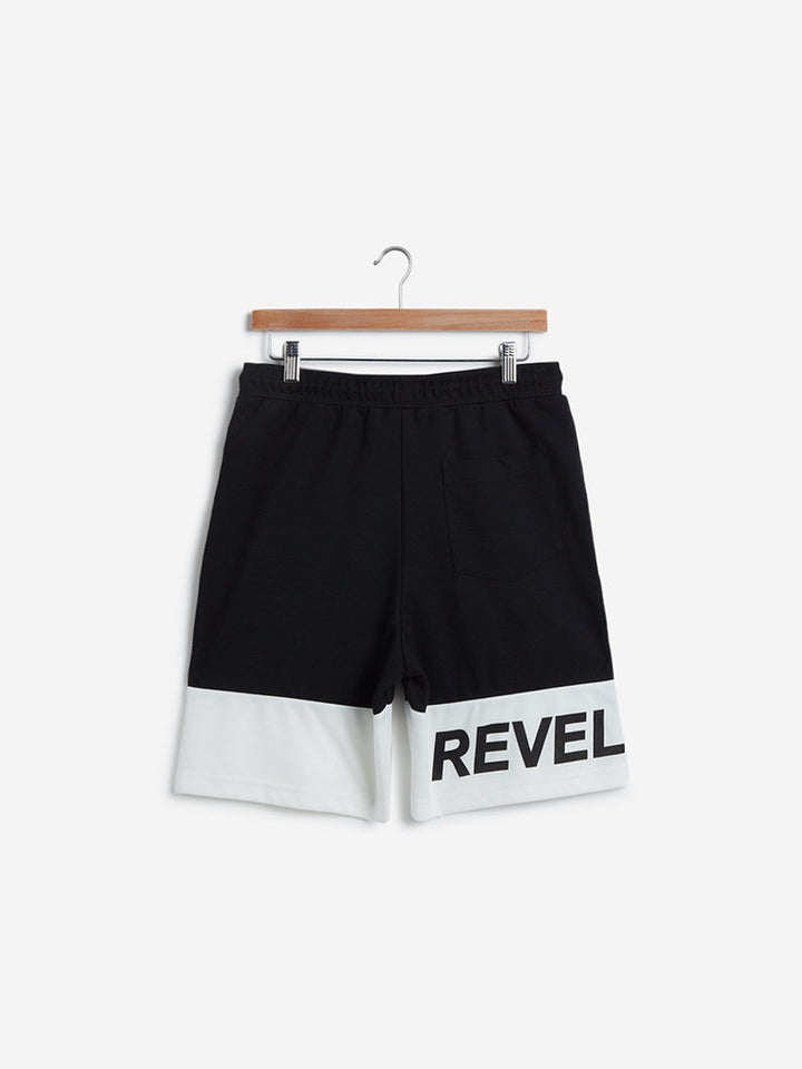Studiofit Black Text Print Slim Fit Shorts