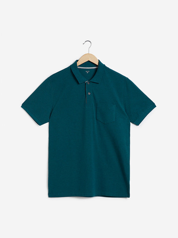 WES Casuals Teal Cotton Blend Slim-Fit T-Shirt