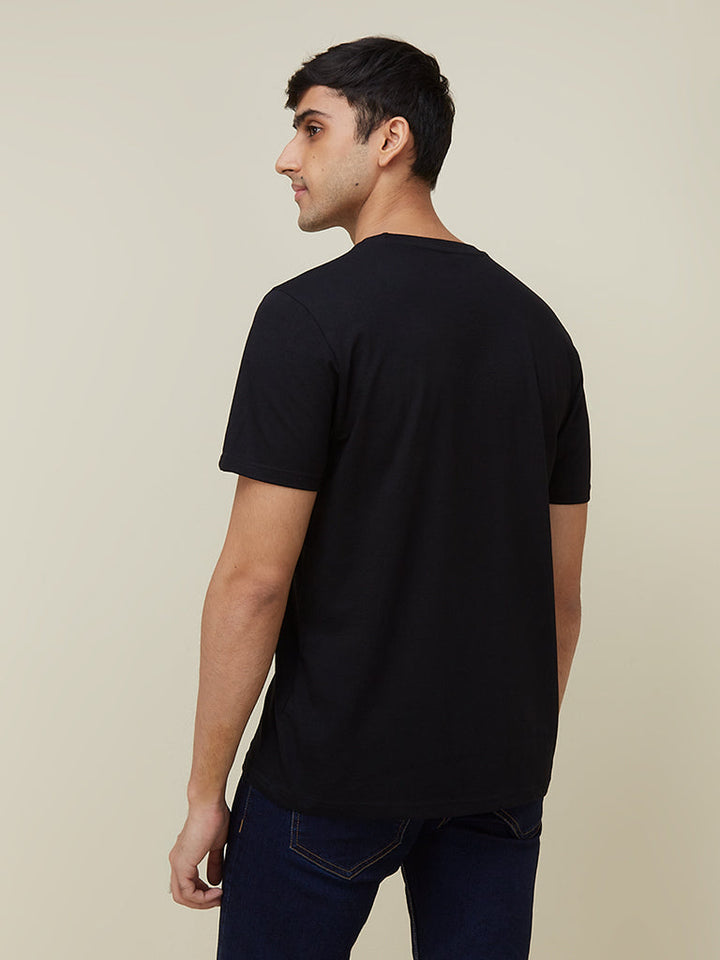 WES Casuals Black Eco-Save Cotton Slim Fit T-Shirt