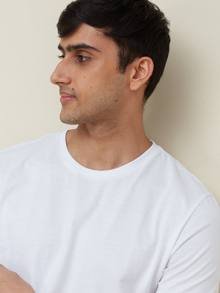 WES Casuals White Eco-Save Cotton Slim Fit T-Shirt