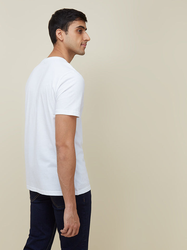 WES Casuals White Eco-Save Cotton Slim Fit T-Shirt