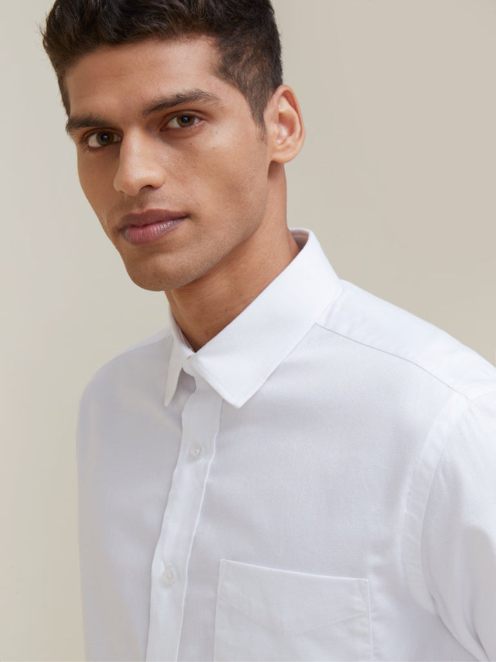 WES Formals White Self-Patterned Slim Fit Shirt