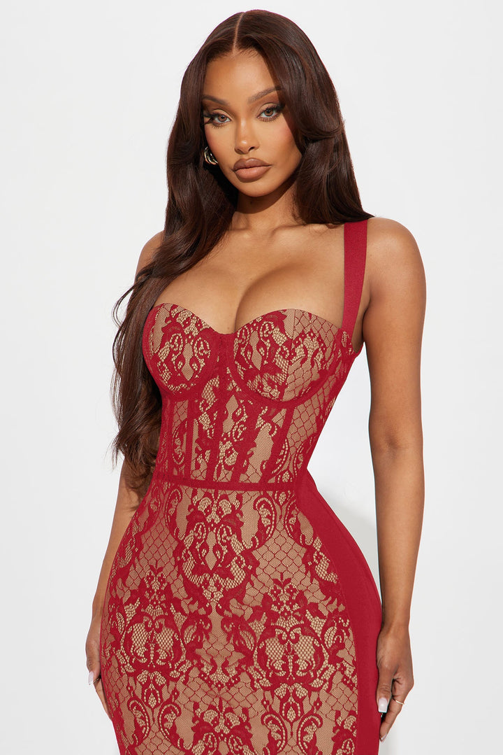 Act Up Lace Bandage Midi Dress - Red
