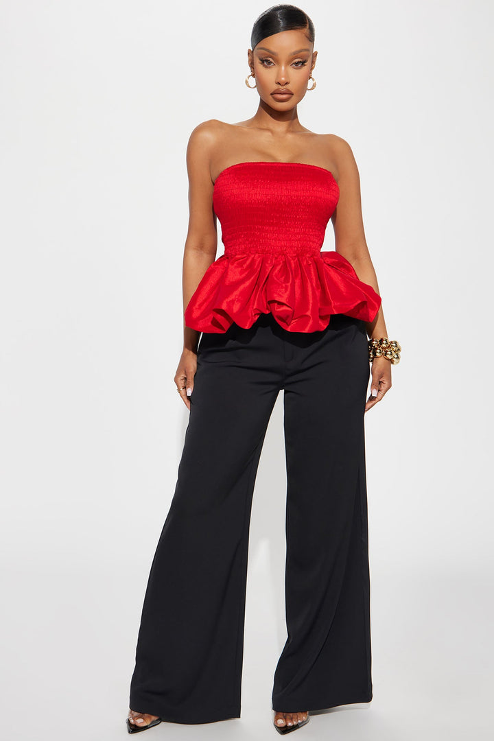 Lily Smocked Bubble Hem Top - Red