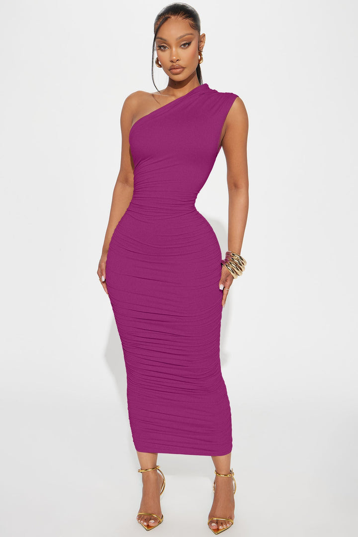 Perfect Frame Double Lined Ruched Midi Dress - Magenta