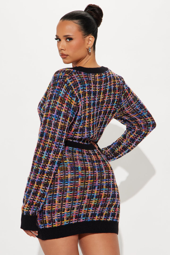 Boss Babe Plaid Sweater Mini Dress - Black/combo