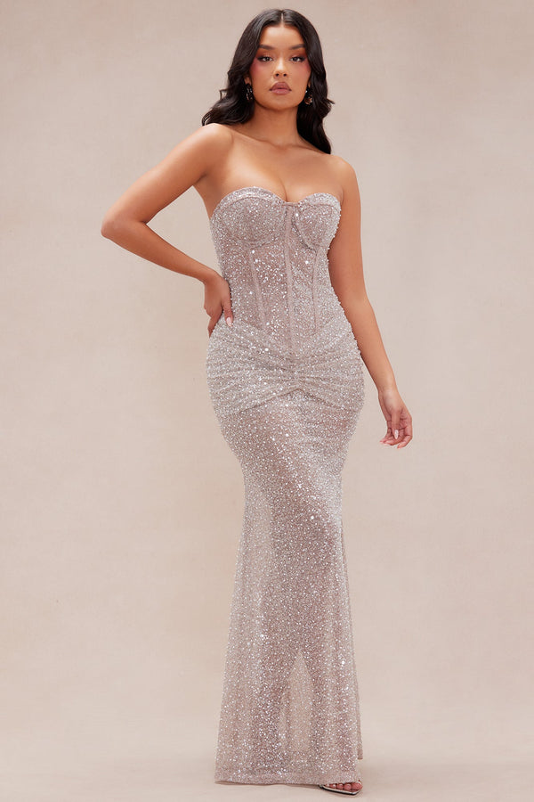 Janet Embellished Maxi Dress - Nude