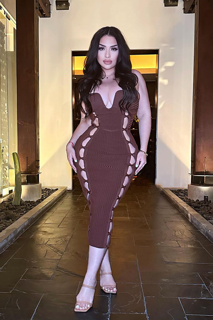 No Cuts Given Bandage Midi Dress - Brown
