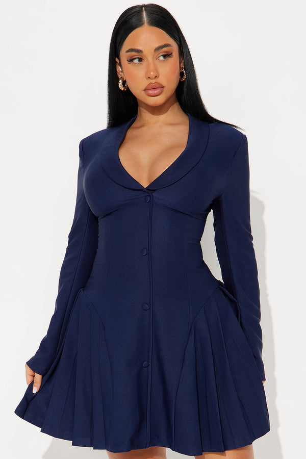 Whitley Pleated Blazer Mini Dress - Navy