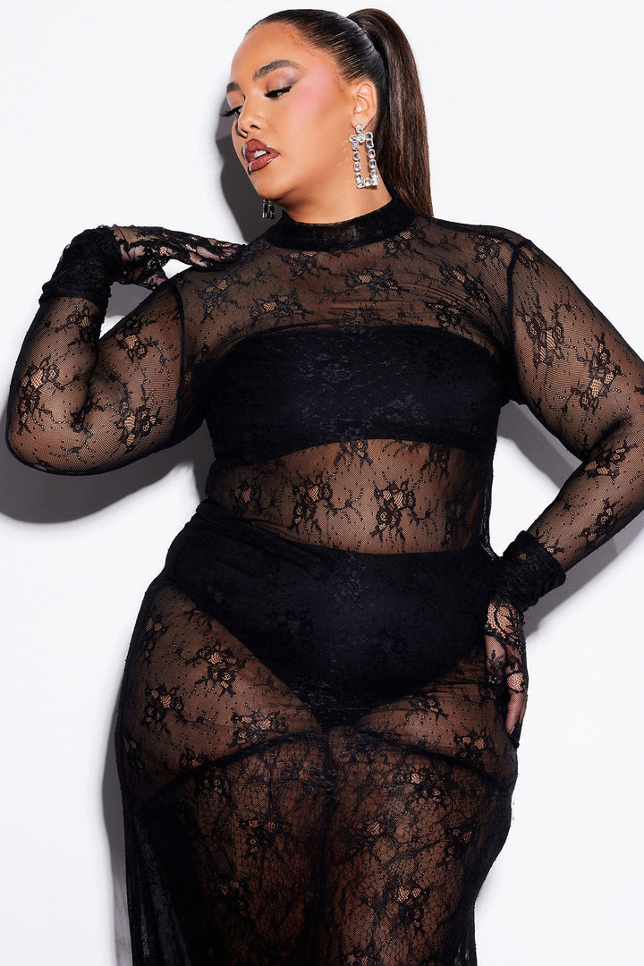 Portofino Gloved Lace Maxi Dress - Black
