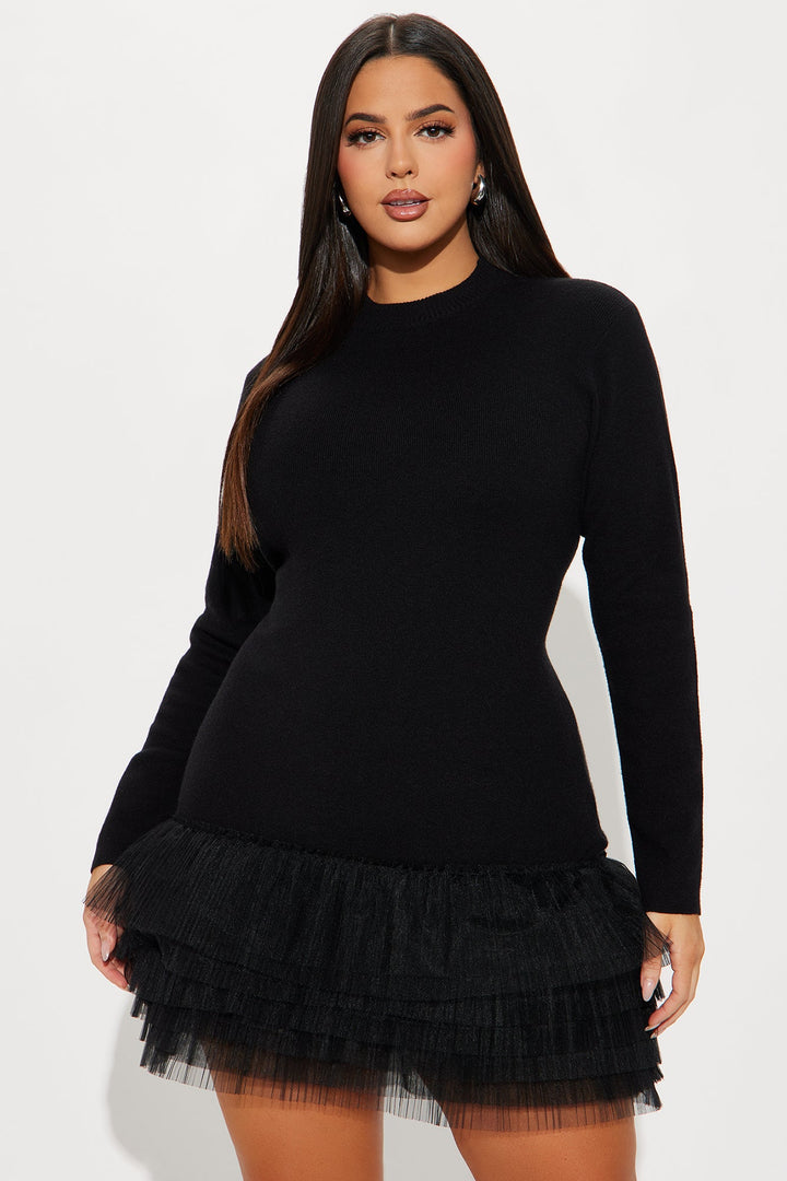 Adora Drop Waist Sweater Mini Dress - Black