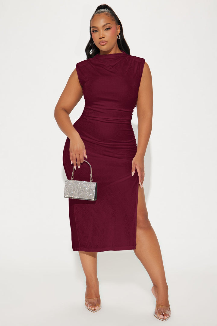 Alice Ruched Midi Dress - Wine