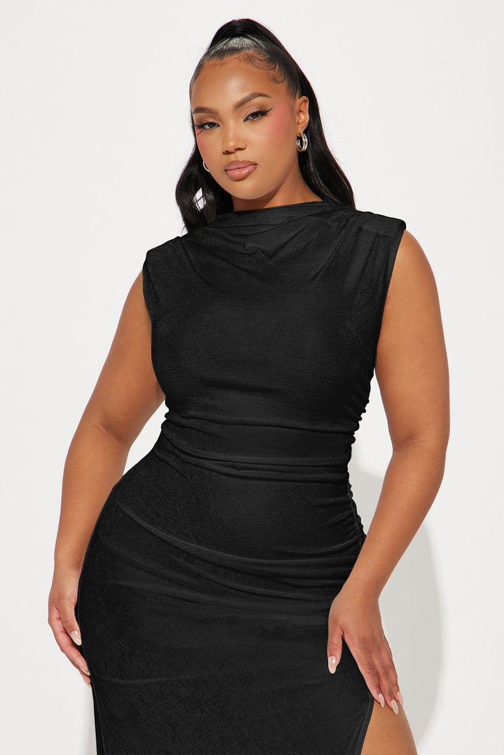 Alice Ruched Midi Dress - Black