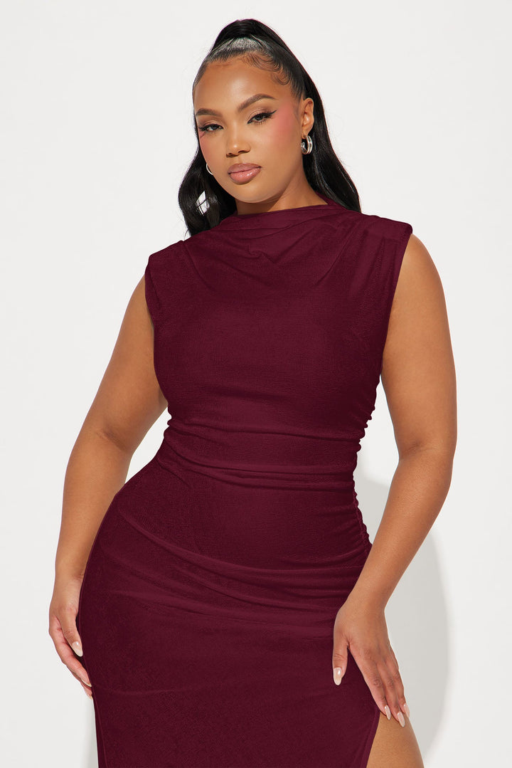 Alice Ruched Midi Dress - Wine