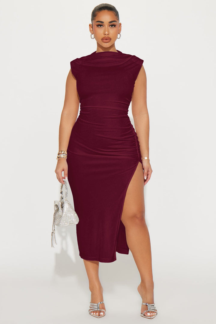 Alice Ruched Midi Dress - Wine