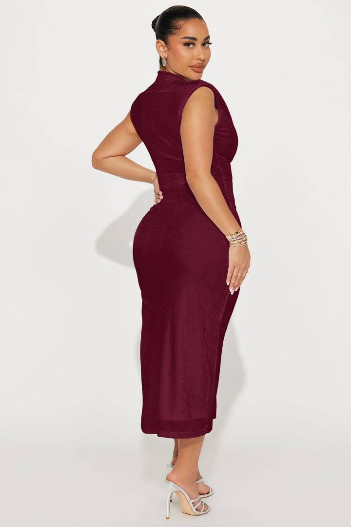 Alice Ruched Midi Dress - Wine