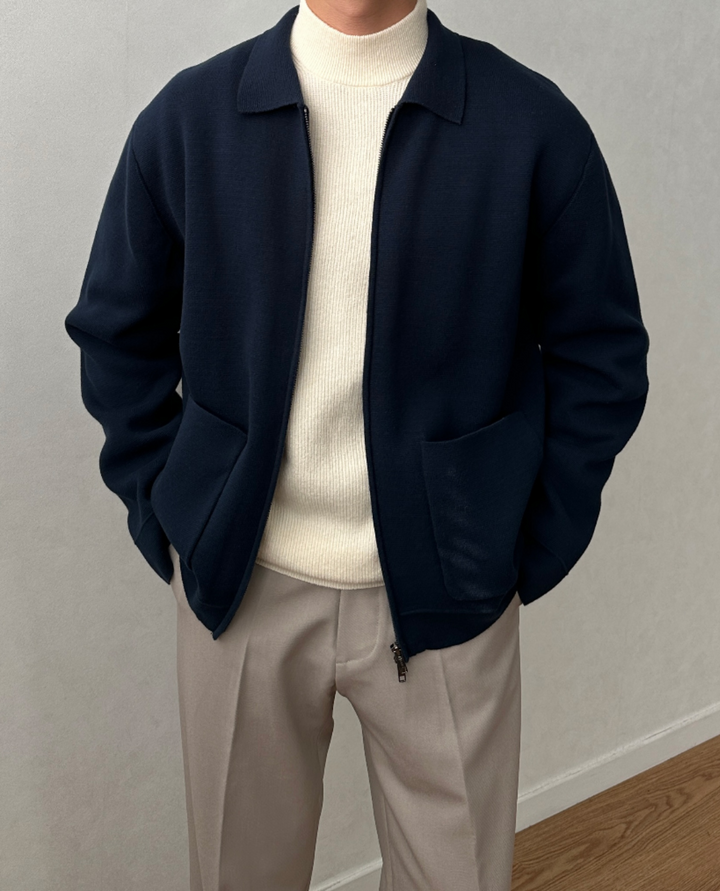 Lille Knit Zip Cardigan Navy Blue