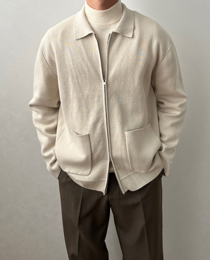 Lille Knit Zip Cardigan Beige
