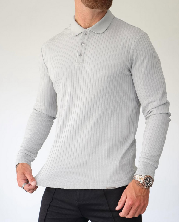 Casual Ribbed Polo Shirt Gray
