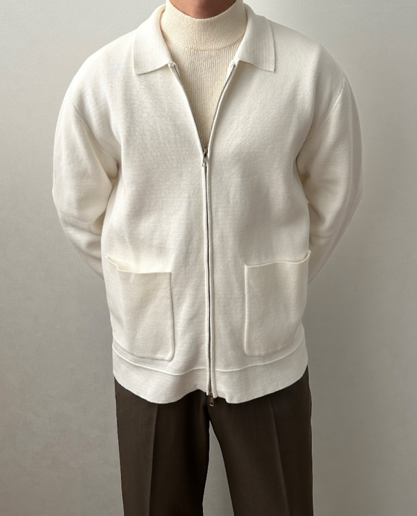Lille Knit Zip Cardigan White