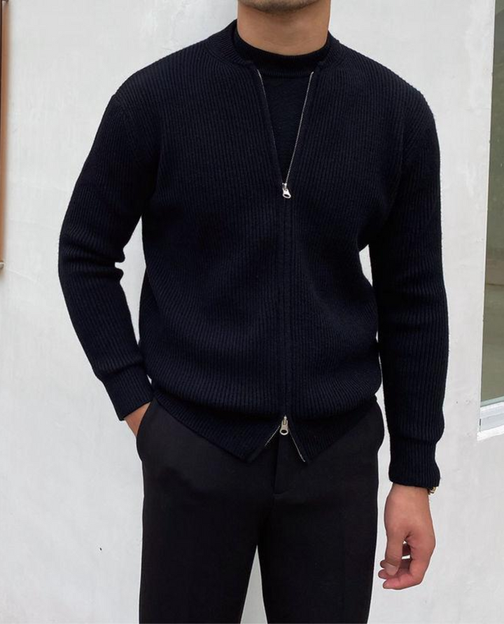 Lazio Ribbed Zip Cardigan Black